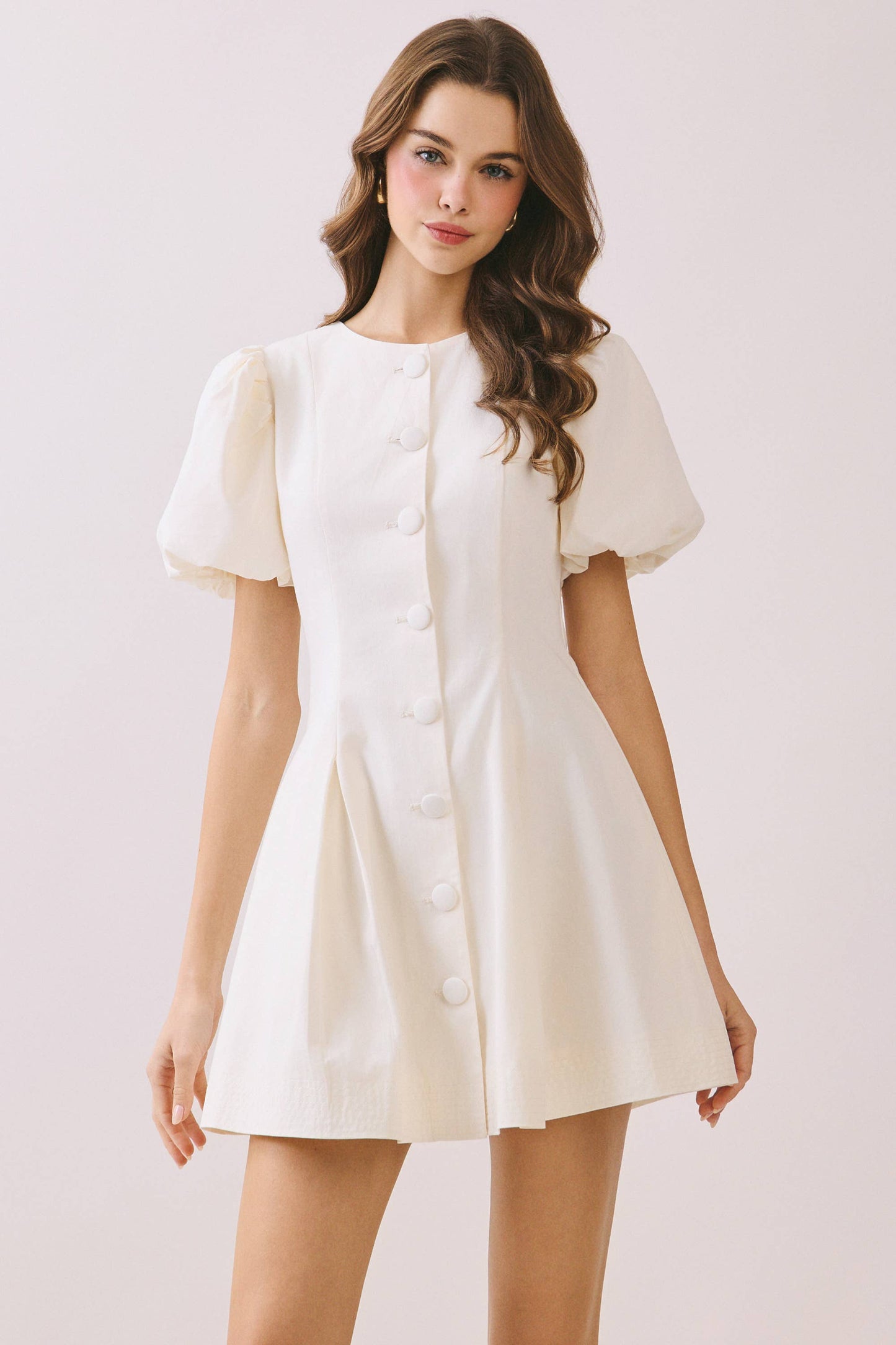 Voluminous Puff Sleeves Covered Button Down Dress