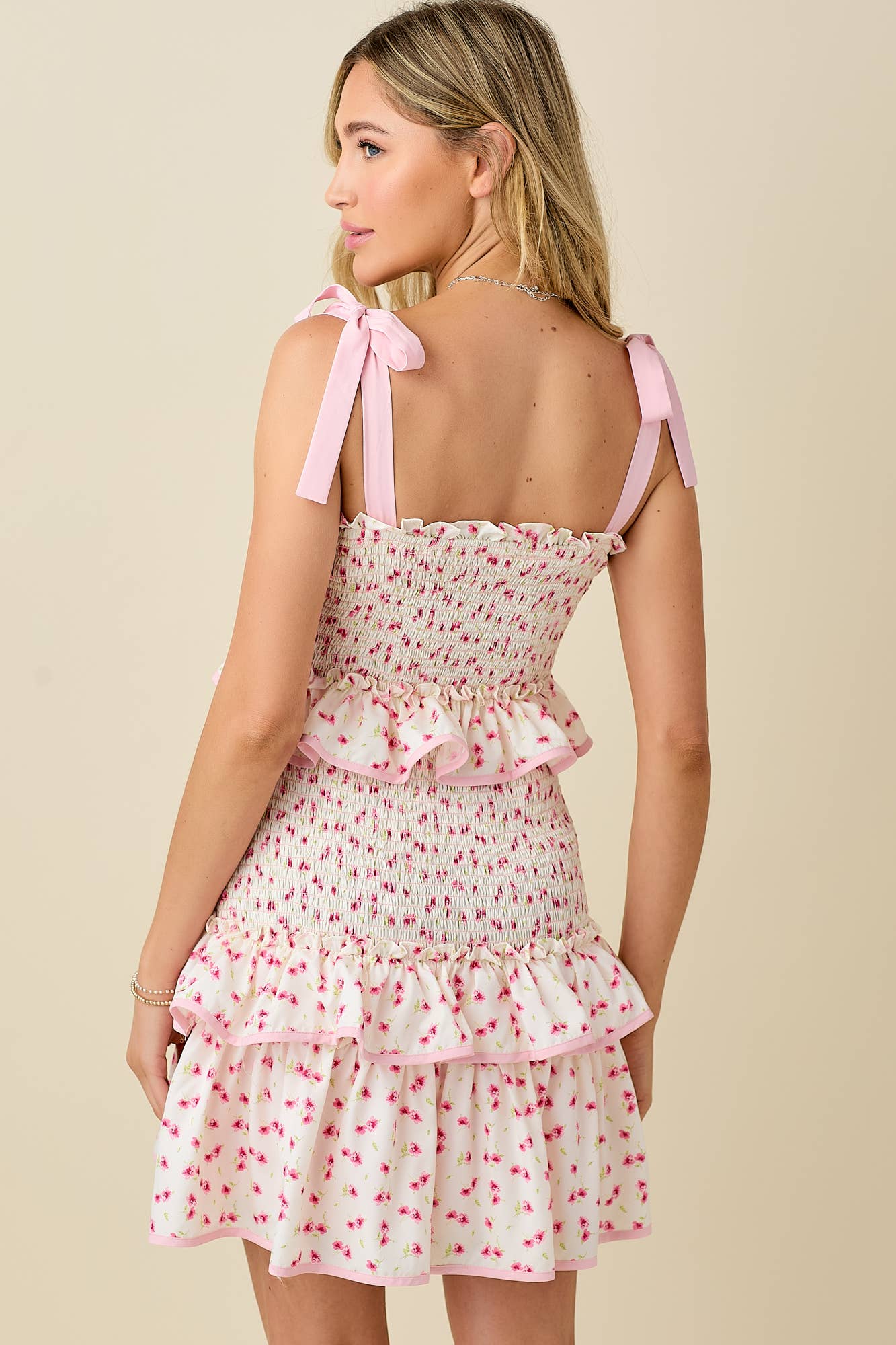 Floral ruffled smocked mini dress