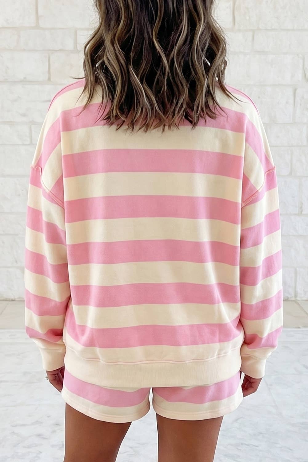 Striped Half-Zip Top & Short 2-Piece Set