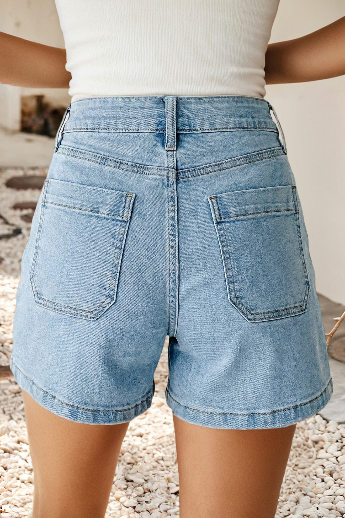High Rise Patch Pocket Denim Shorts