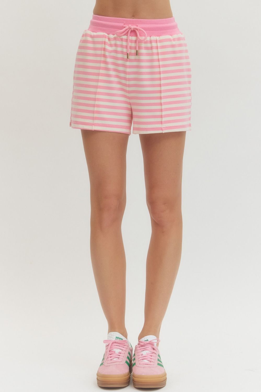 Stripped Knit Shorts-Pink