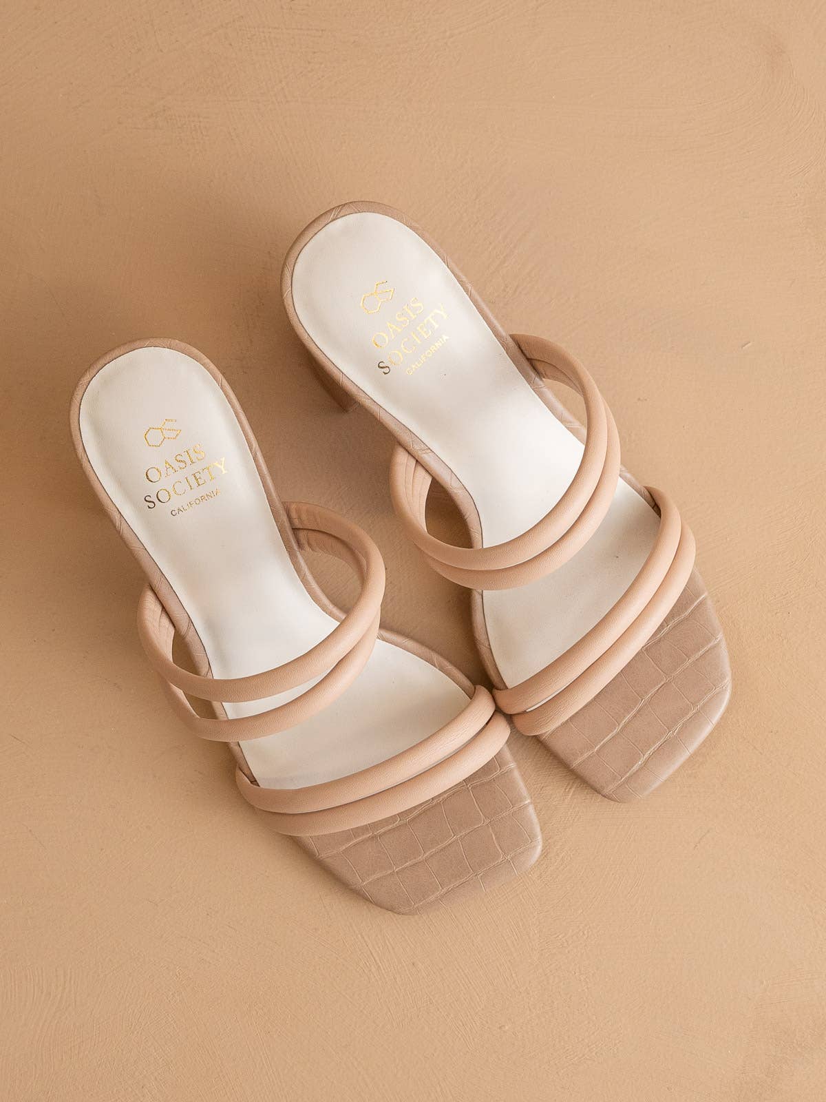 The Angela Nude | Strappy Aligator Block Heel