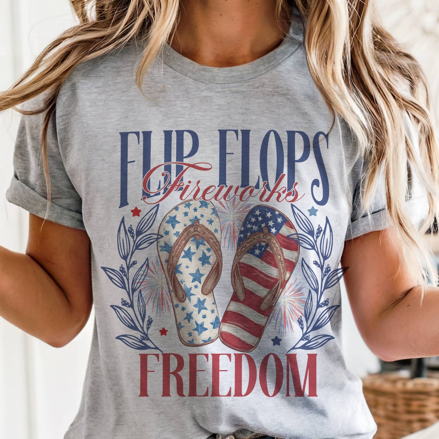 Summer USA Flip Flops and Freedom Beach Flag Graphic Tees