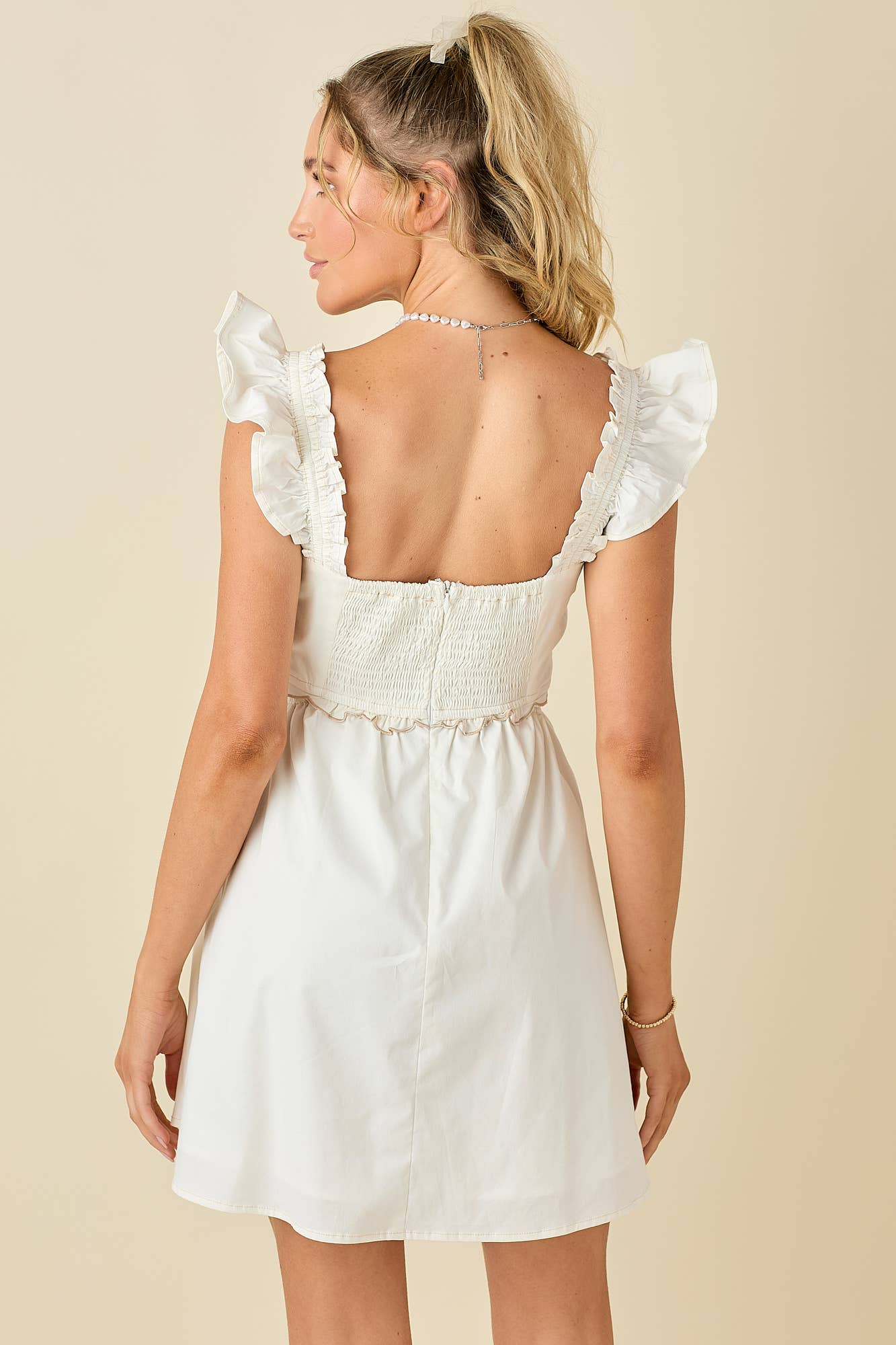 Scallop mini dress ruffled shoulder