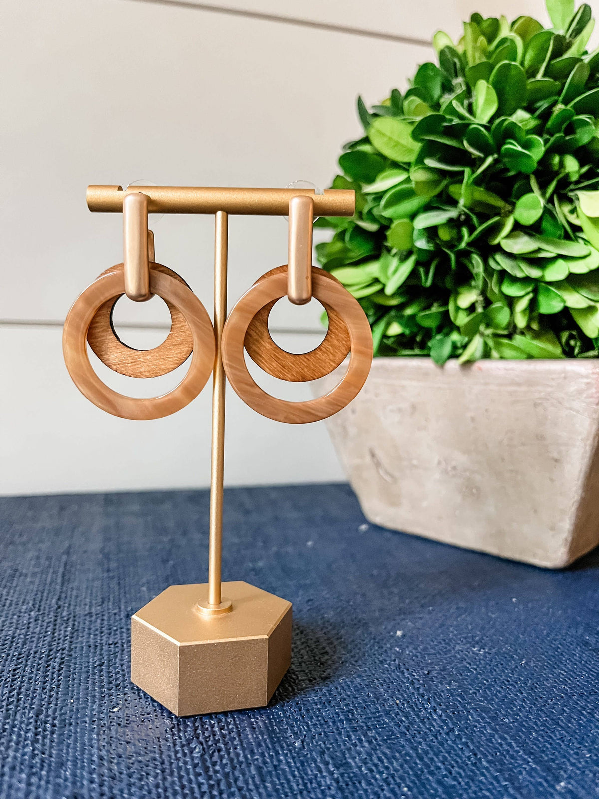 Wood & Acrylic Circle Earrings