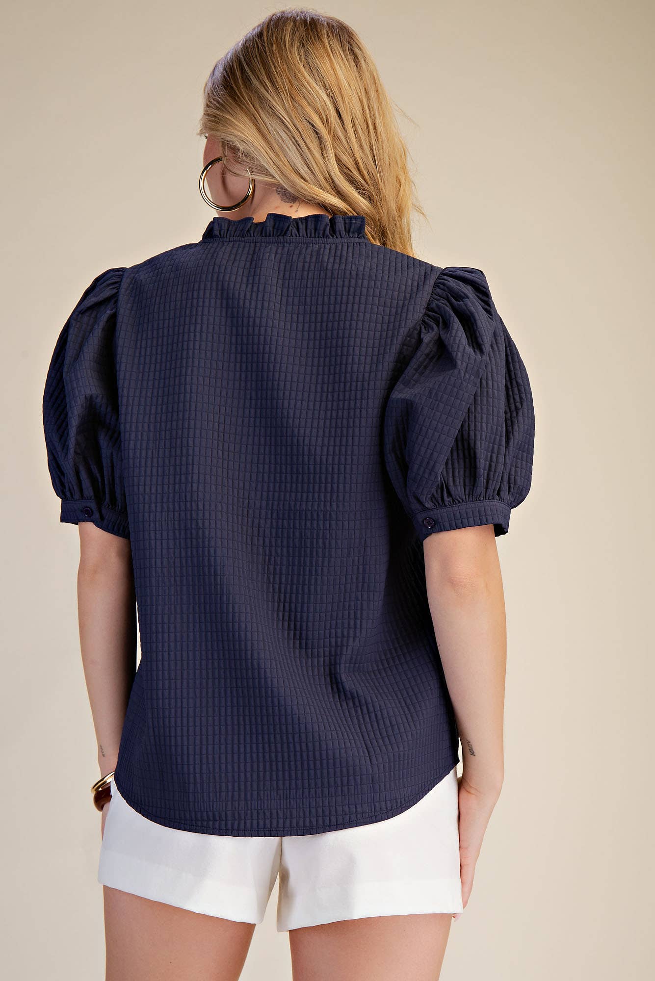 Ruffle V-Neck Puff Sleeve Top
