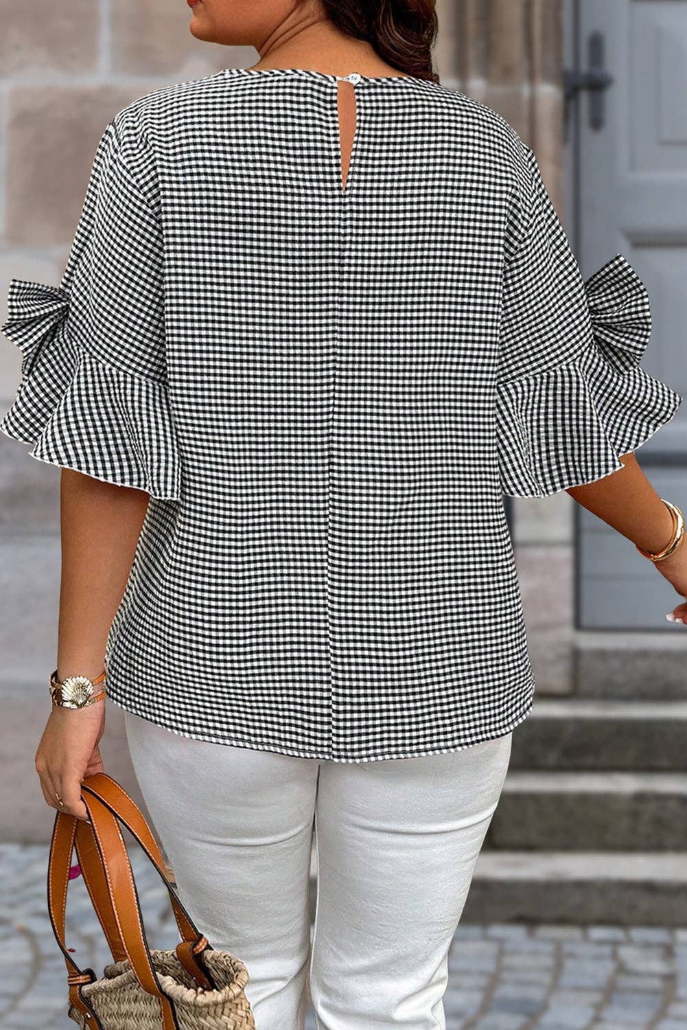 Gingham Ruffle Sleeve Top