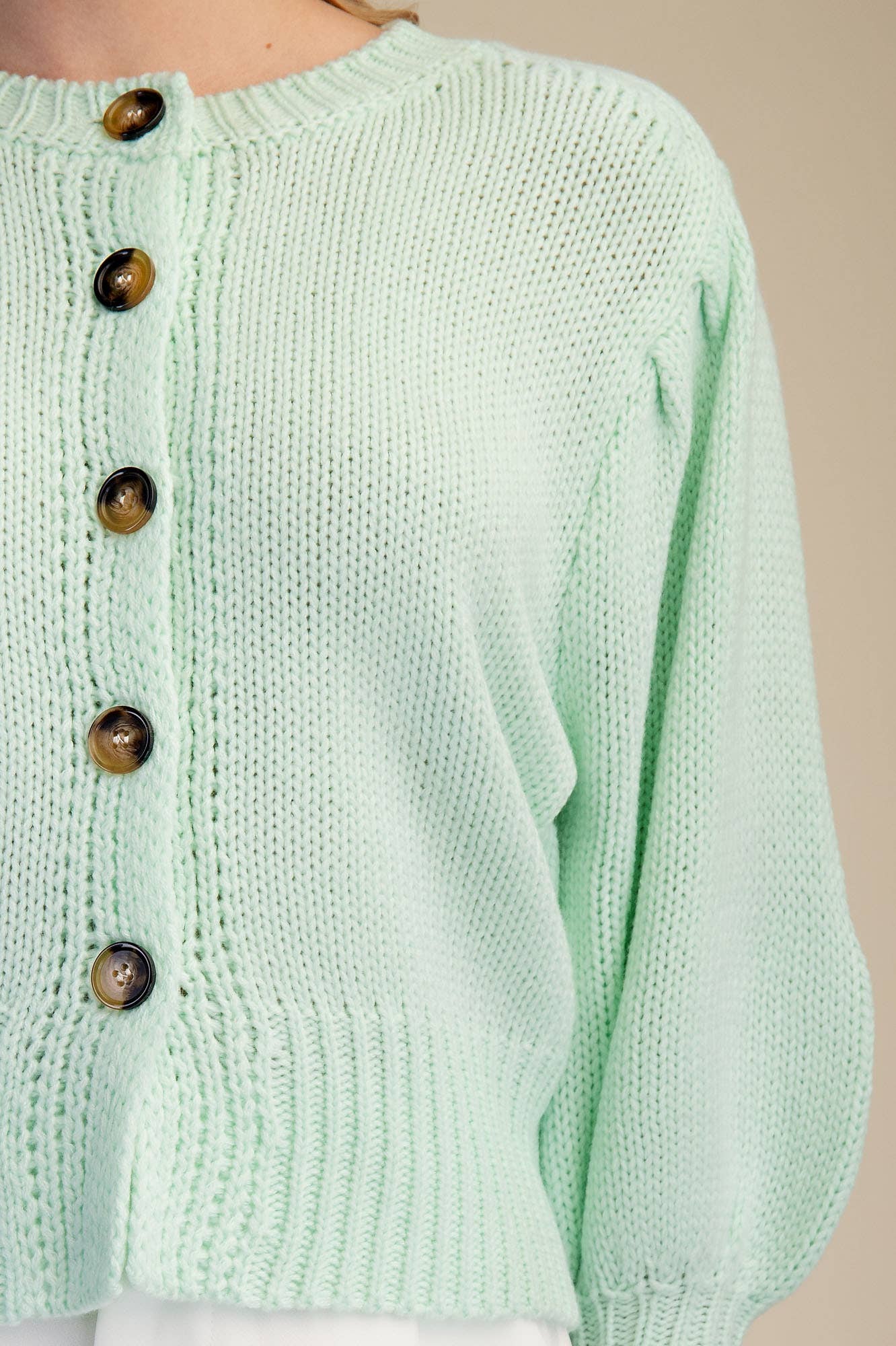 Short Puff Sleeve Button Down Sweater