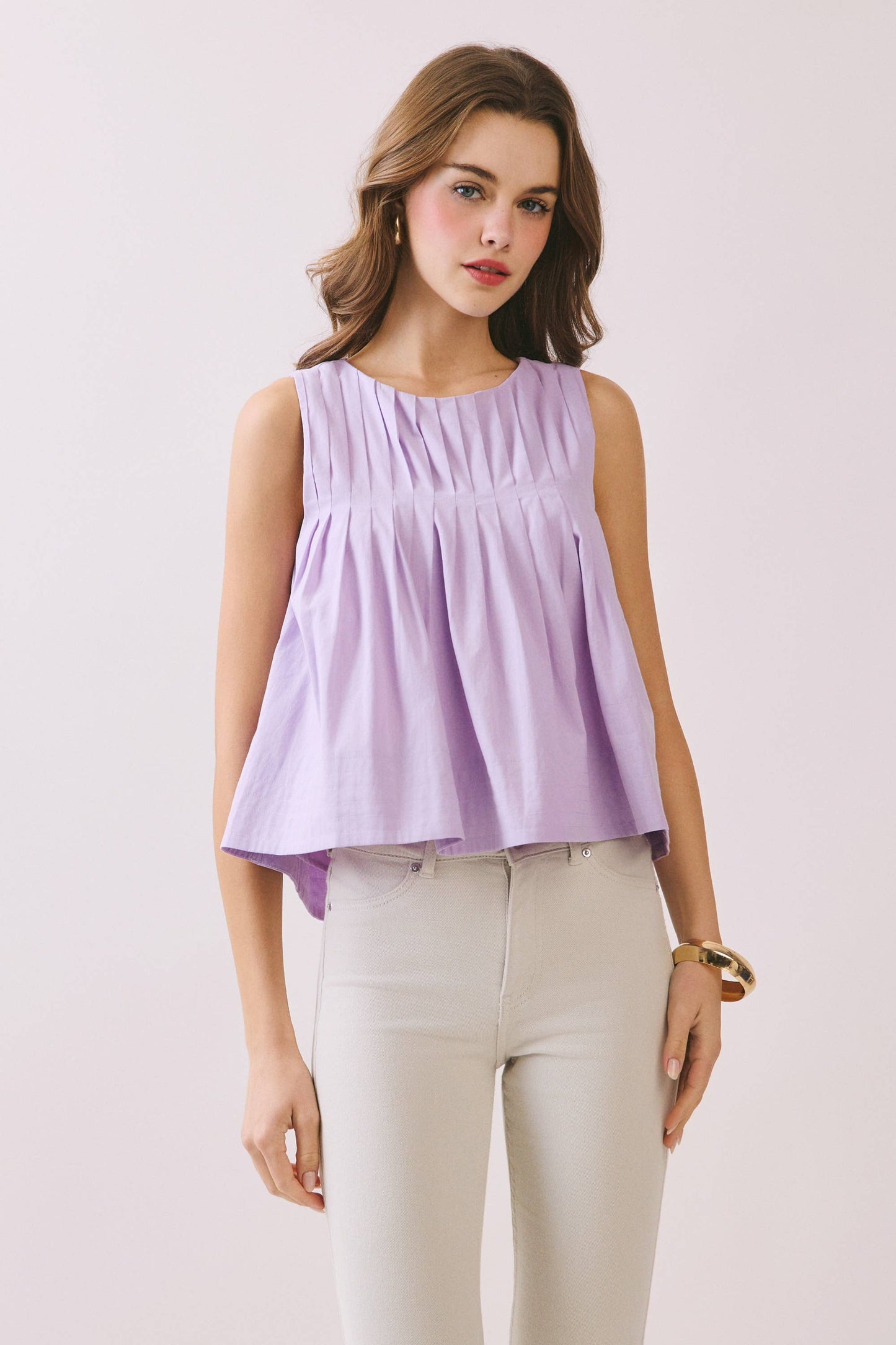 Pleated Detail High Low Sleeveless Top