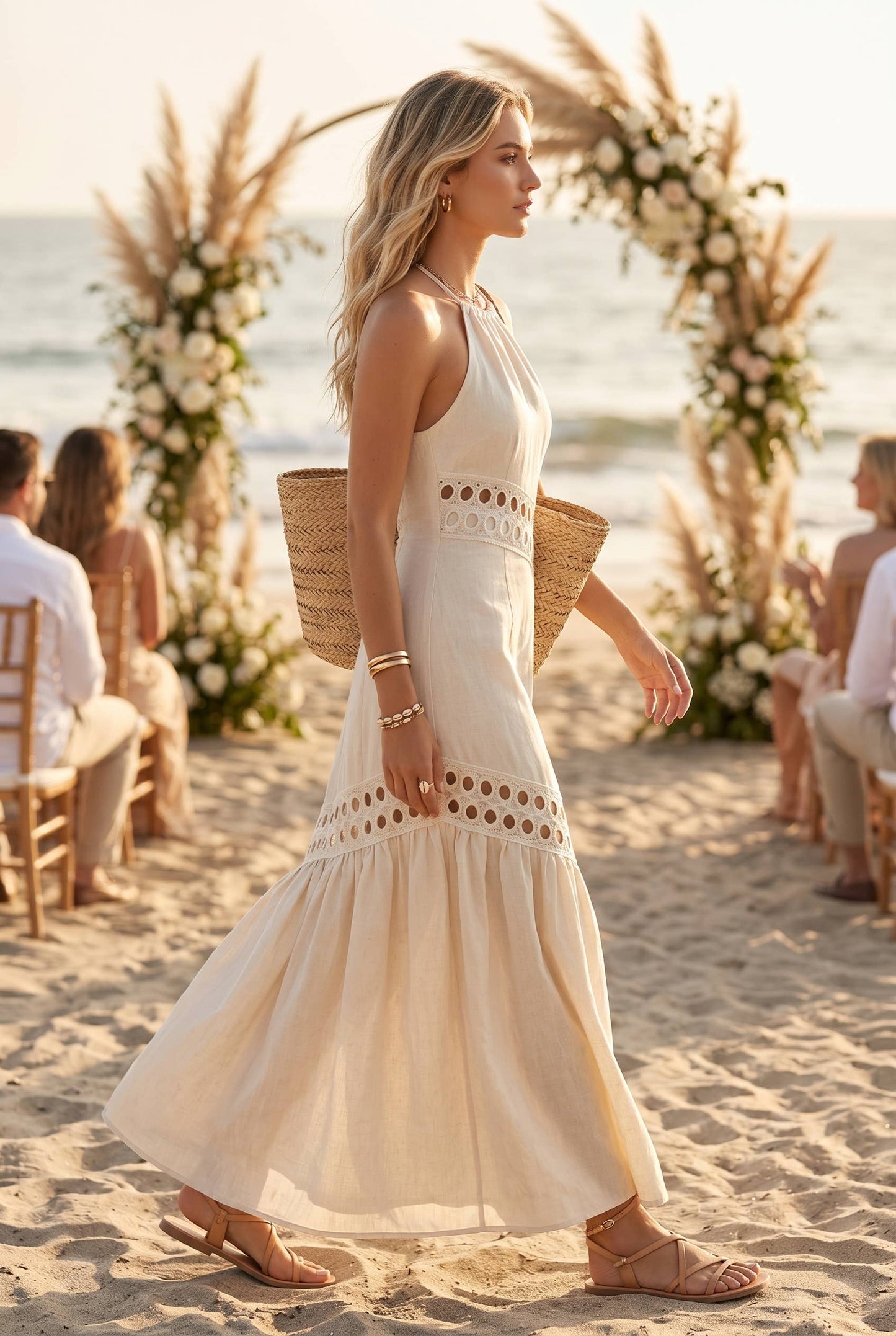 Lace trimmed Maxi Dress with Halter
