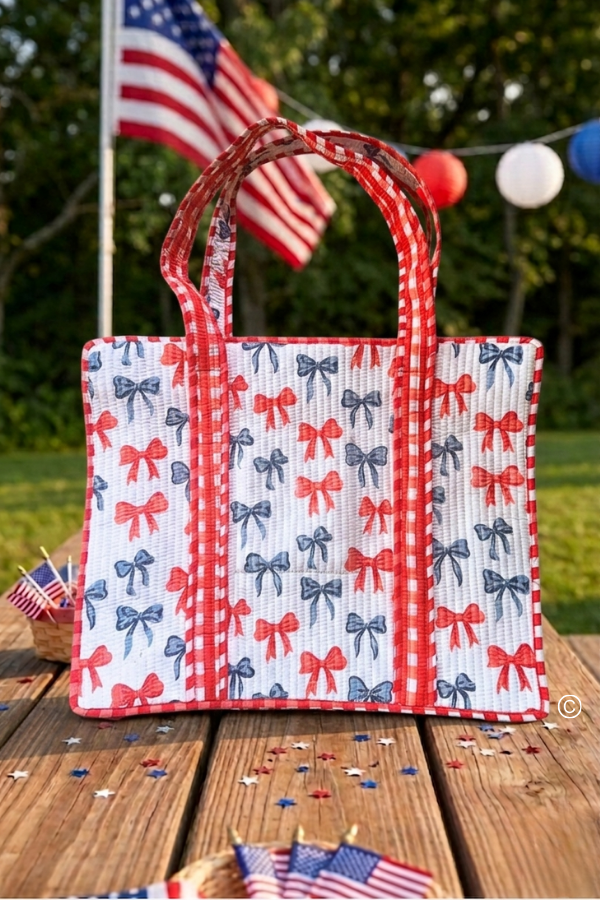 Americana Red and Blue Bow Tote Bag