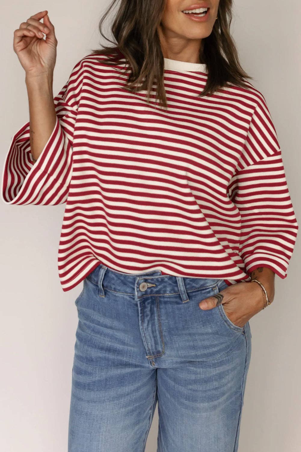 Red Stripe Bow Cutout Back Tee