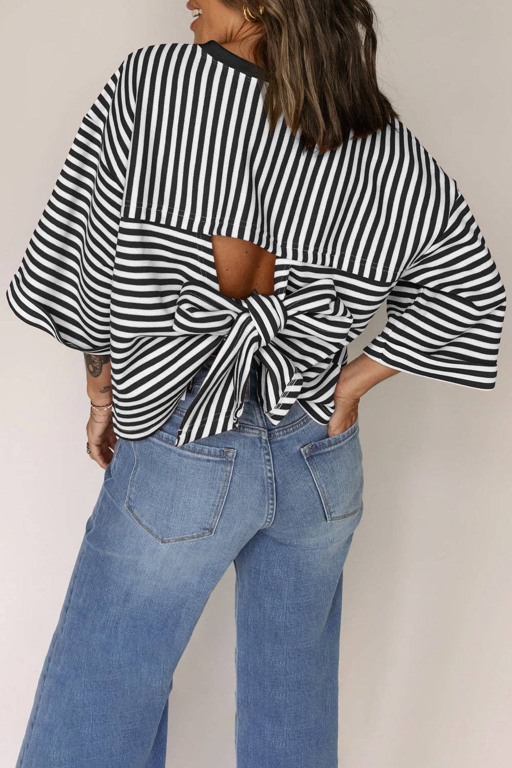 Red Stripe Bow Cutout Back Tee