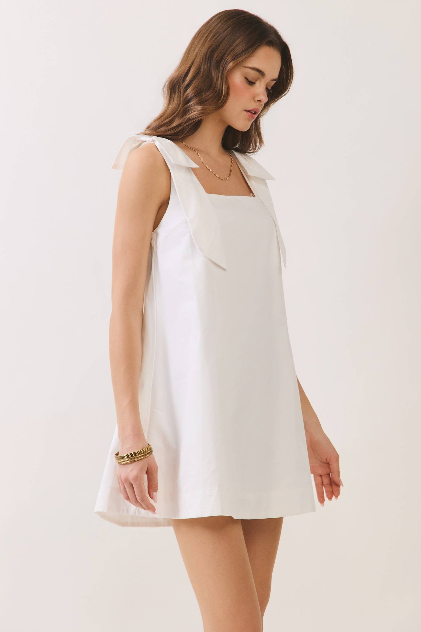 Statement Bow Shoulder Straps Mini Dress