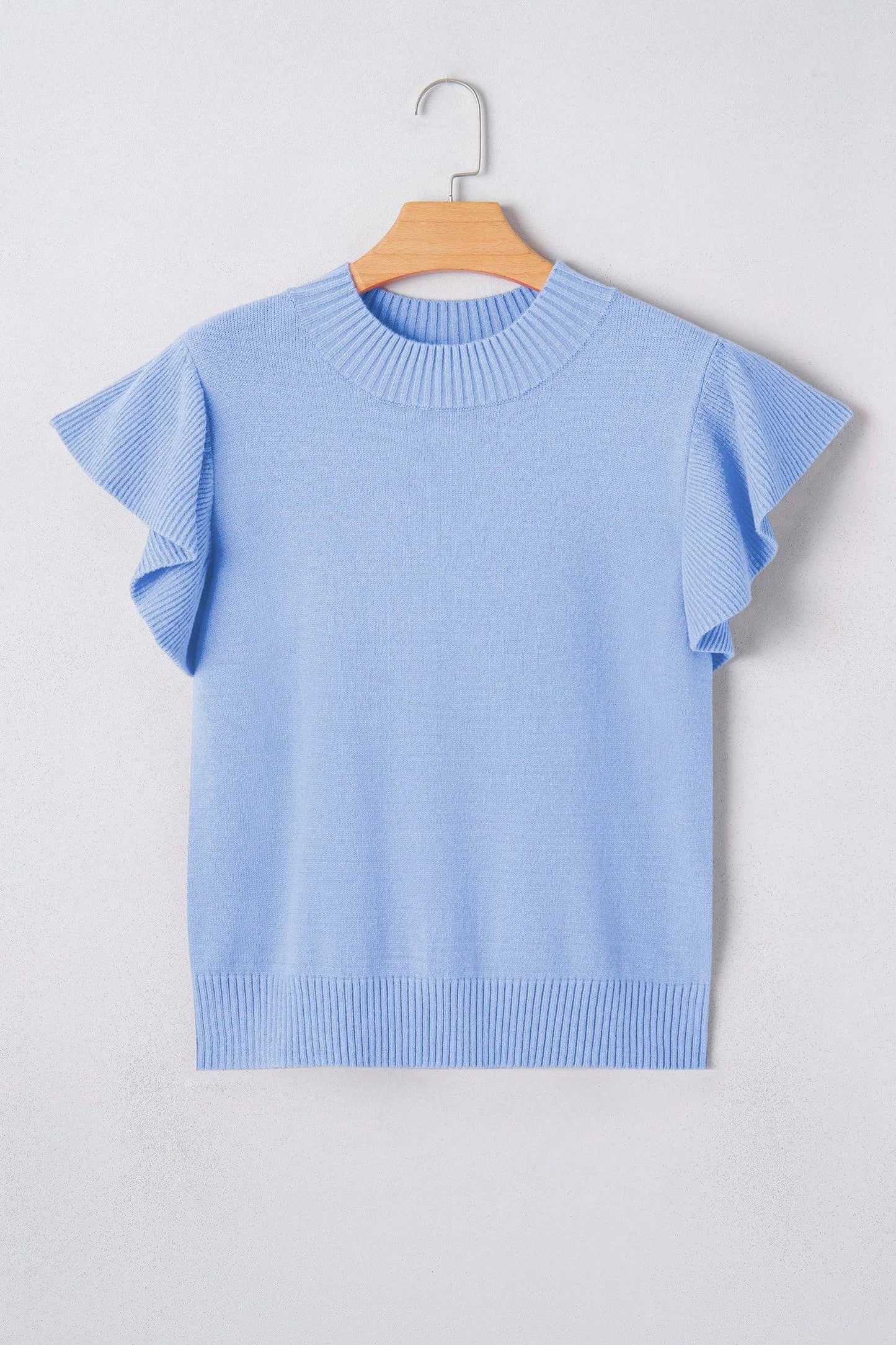 Solid Ruffle Sleeve Ribbed Sweater