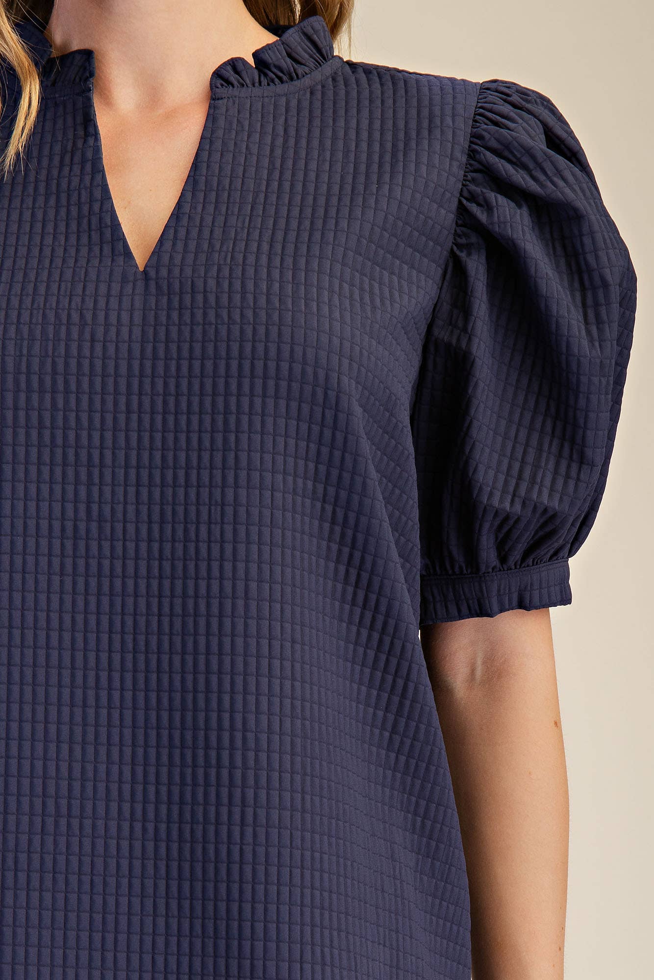 Ruffle V-Neck Puff Sleeve Top