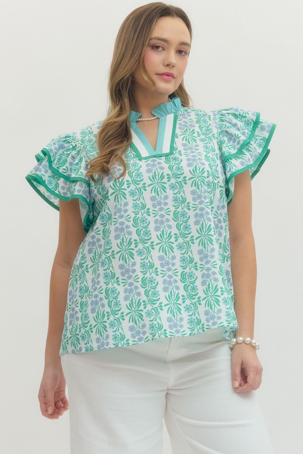 Floral Print Flutter Sleeve