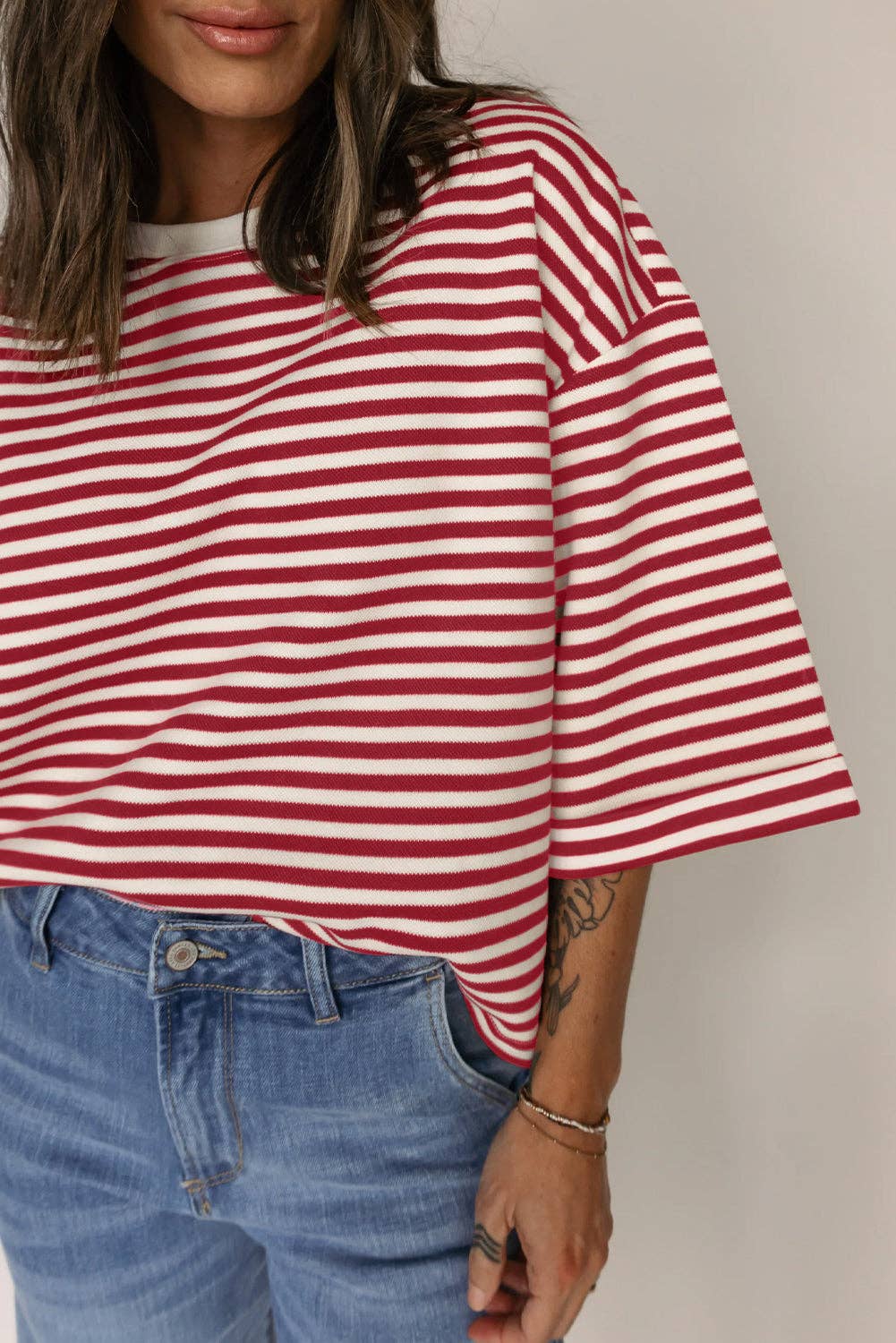 Red Stripe Bow Cutout Back Tee
