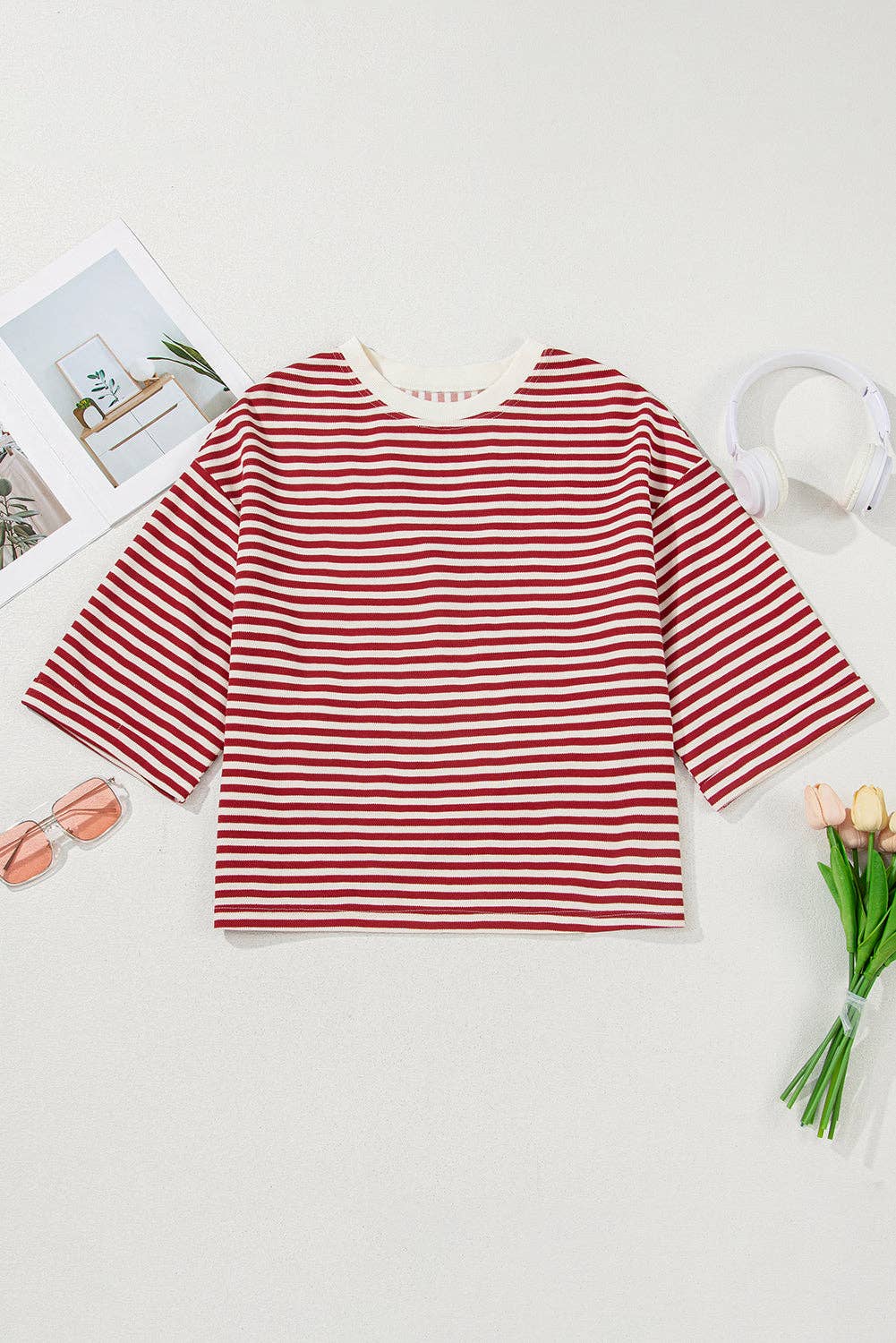 Red Stripe Bow Cutout Back Tee