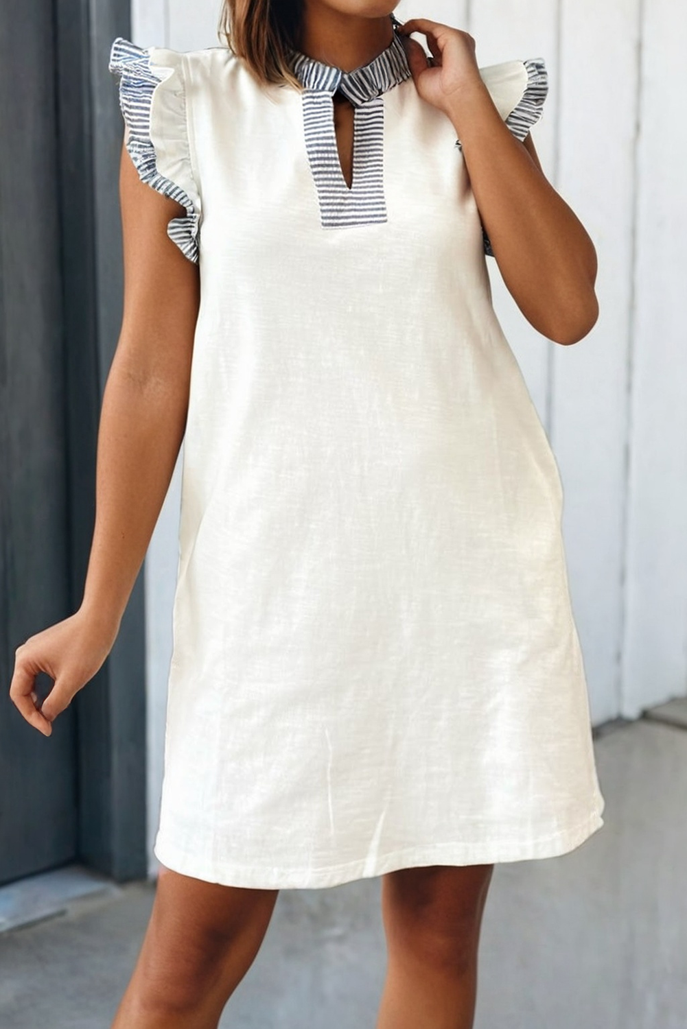 Striped Patchwork Ruffle Trim Dress