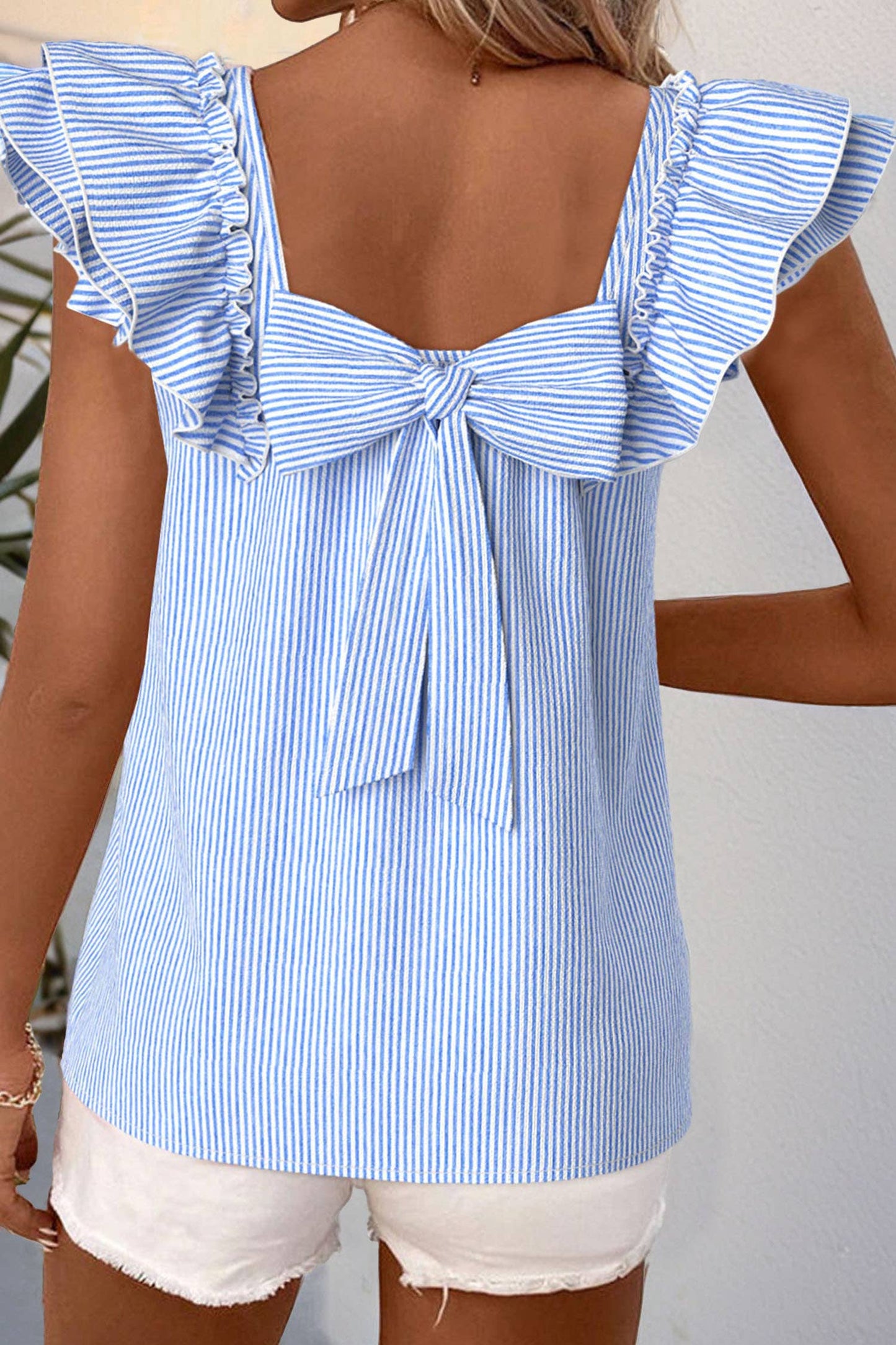 Bow Knot Frilled Butterfly Sleeve Blouse