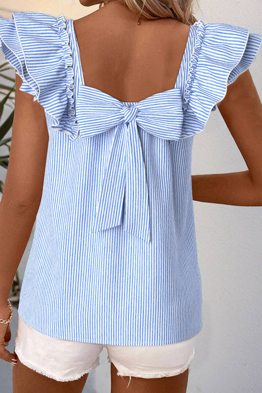 Bow Knot Frilled Butterfly Sleeve Blouse
