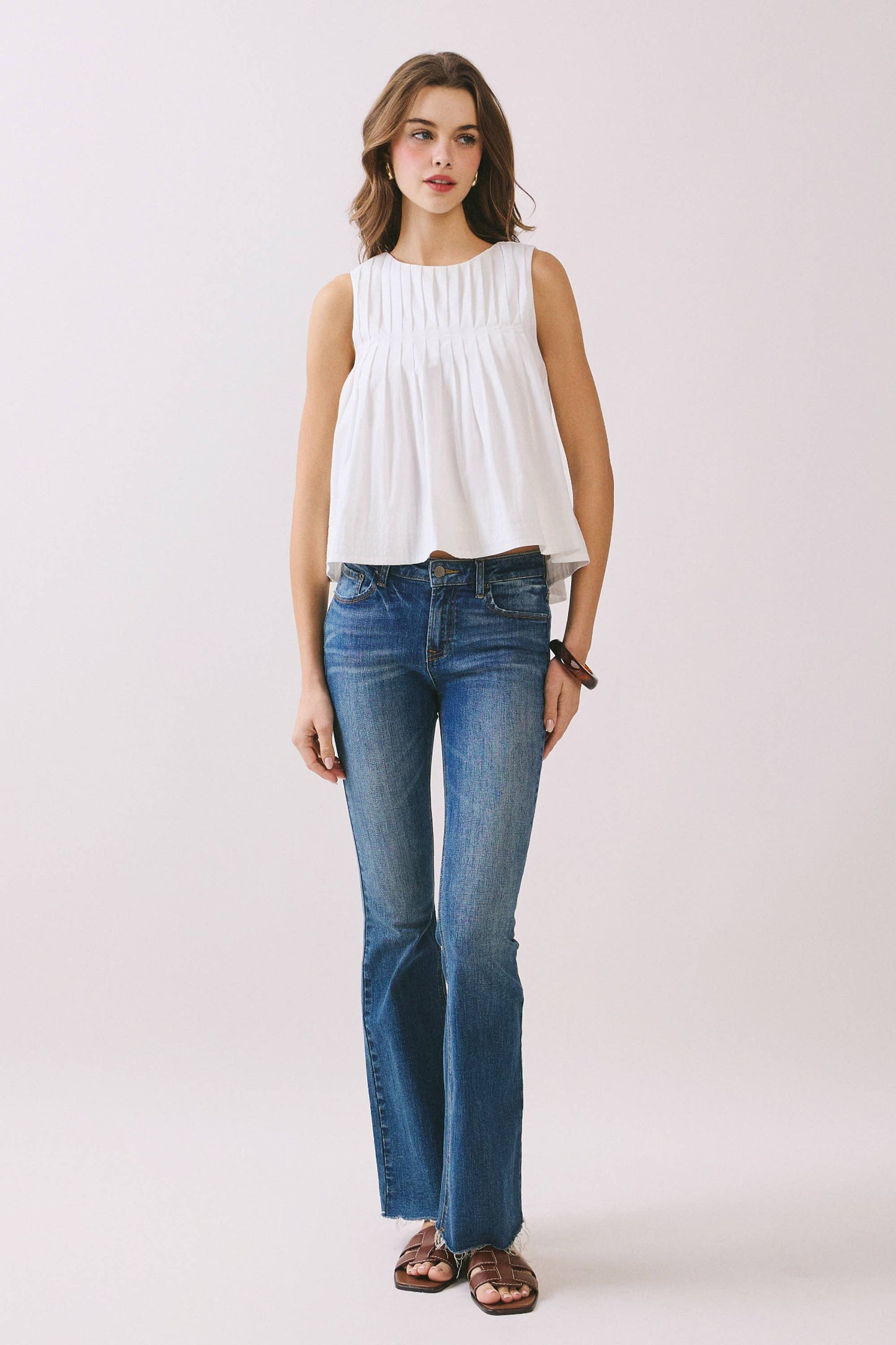 Pleated Detail High Low Sleeveless Top