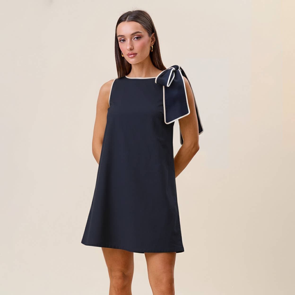 AD3033 Tie shoulder sleeveless mini shift dress