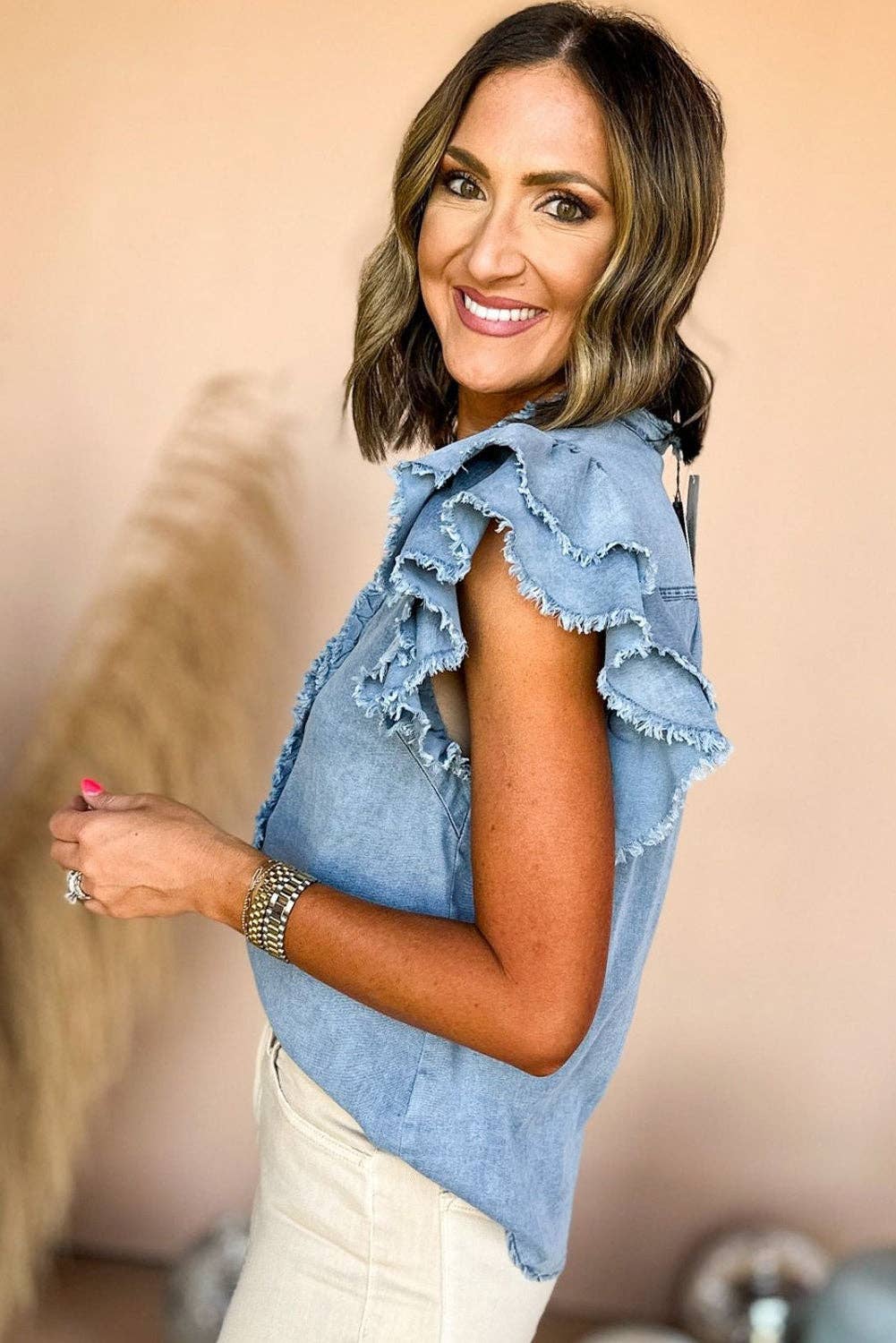 Beau Blue Ruffled Denim Top