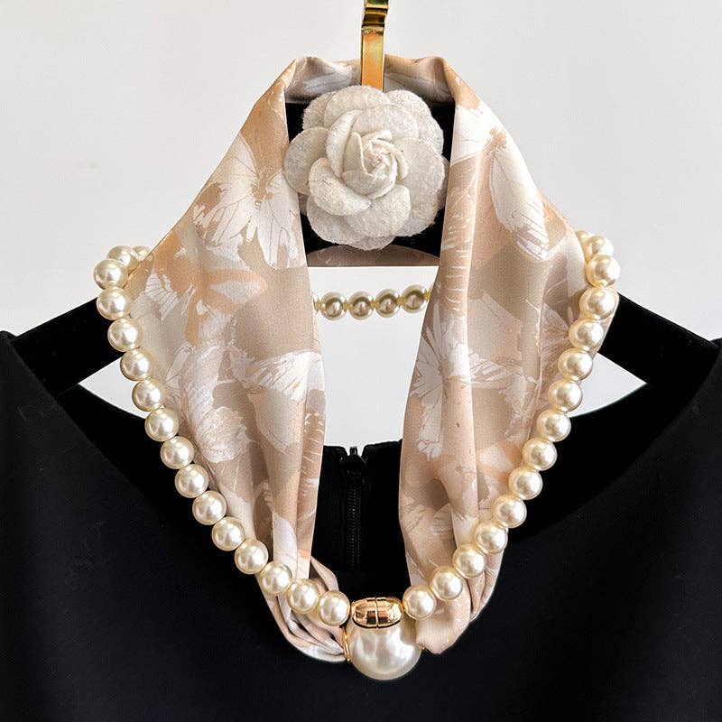 Elegant Magnetic Clasp Pearl Necklace Scarf