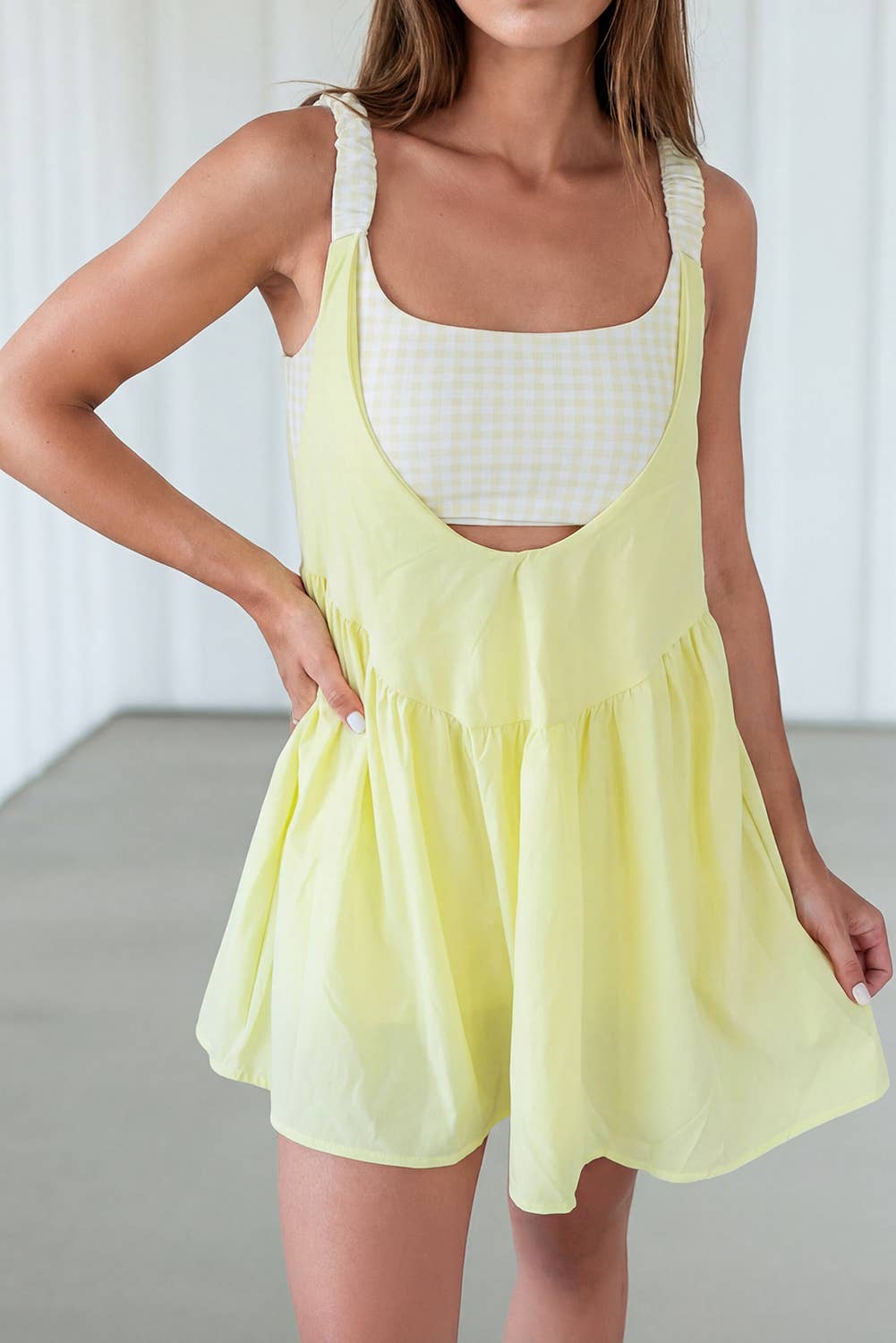 Two Piece Gingham Patchwork Mini Dress