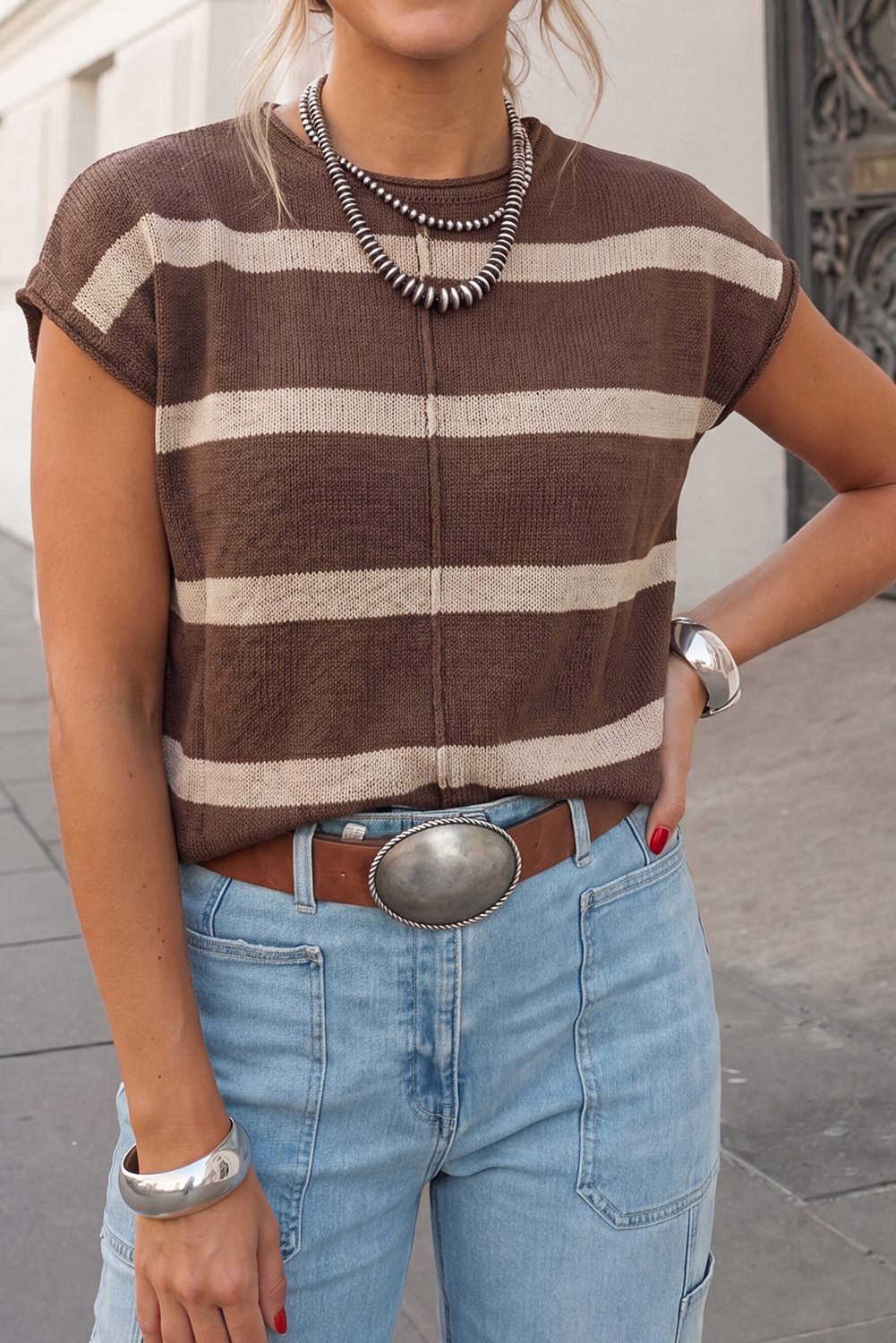 Anna Brown Cap Sleeve Sweater