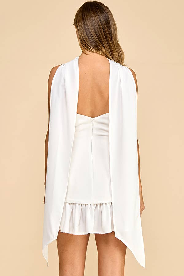 Halterneck Mini Dress with Ruffled Hem & Neck Tie Strap