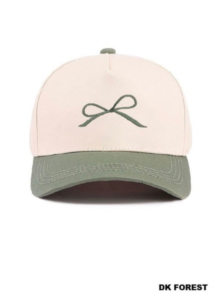 Coquette Bow Two-Tone Canvas Cotton Cap-DK Forest