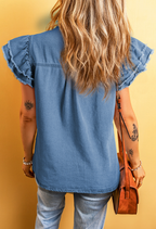 Beau Blue Ruffled Denim Top