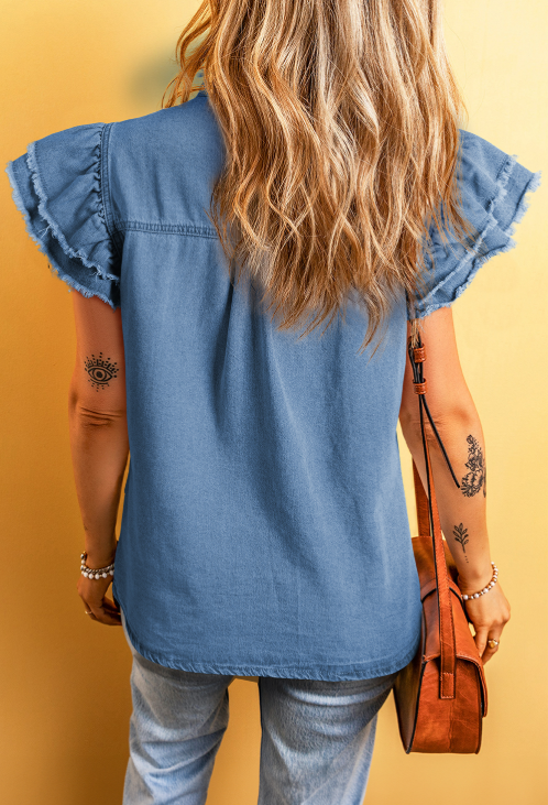 Beau Blue Ruffled Denim Top