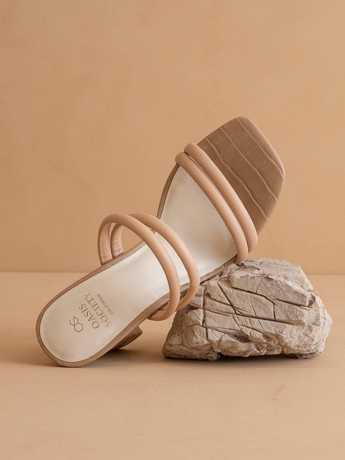 The Angela Nude | Strappy Aligator Block Heel