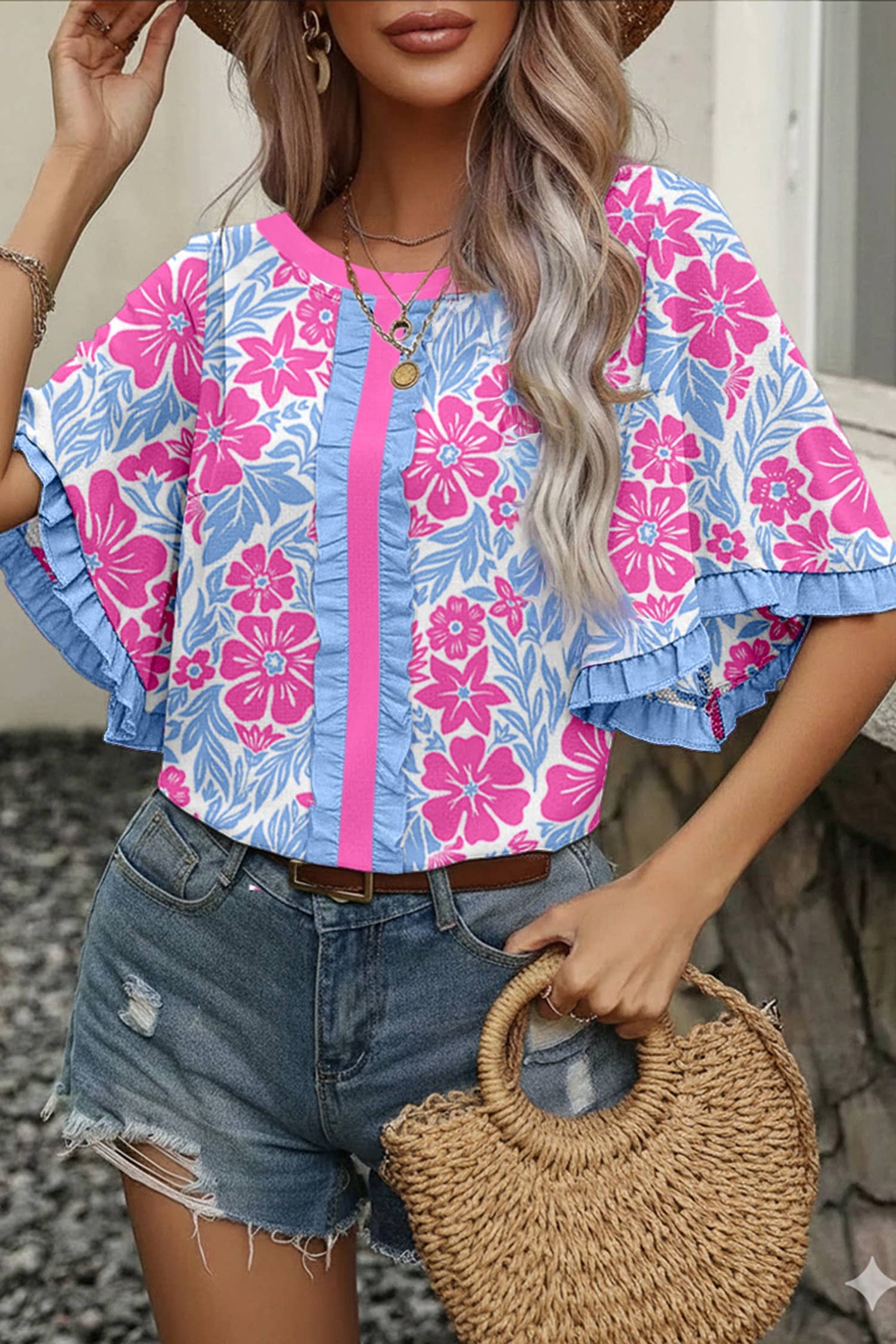 Floral Print Frill Trim Blouse & Series