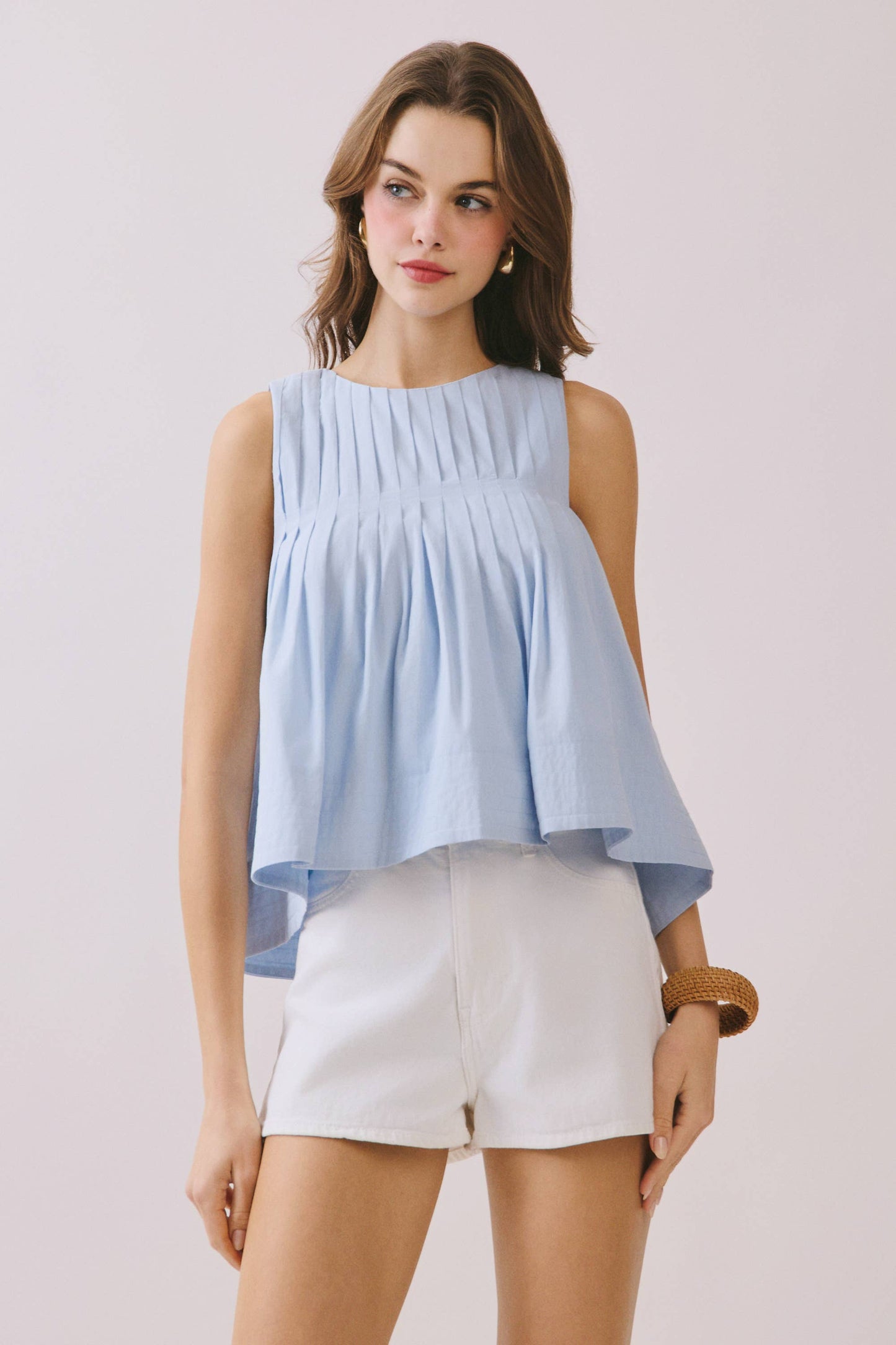 Pleated Detail High Low Sleeveless Top