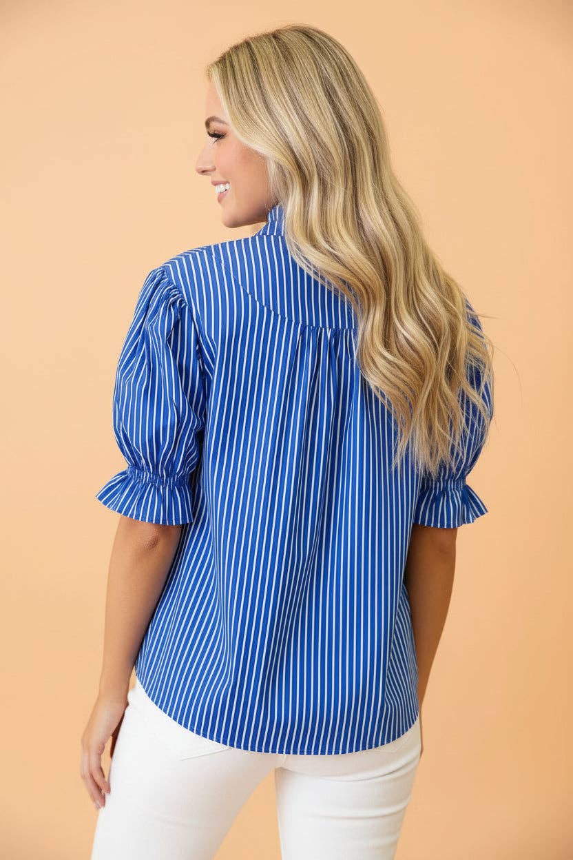 Stripe Ruffle Button Front Blouse