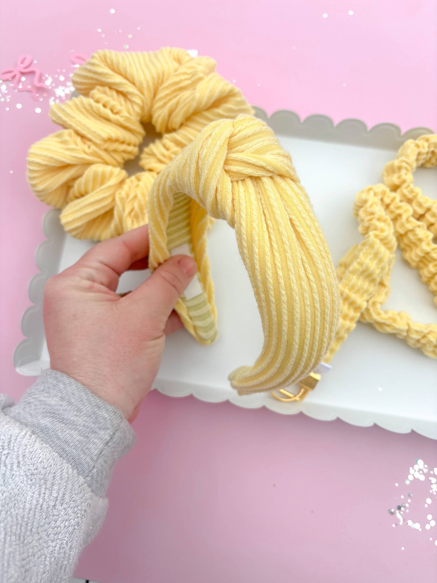 Butter Yellow Ribbed Teacher Gift Set- Lanyard| Knotted Headband