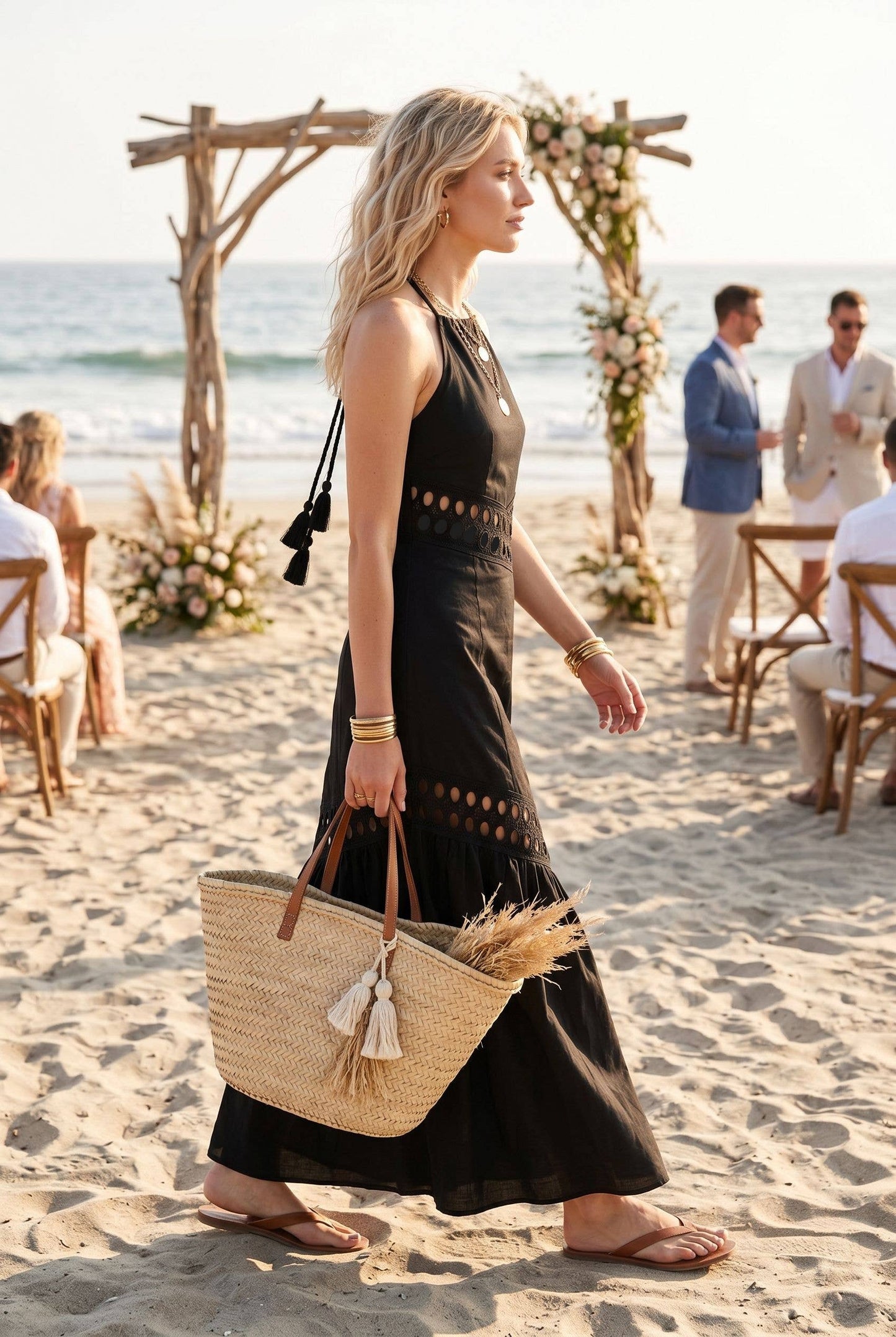 Lace trimmed Maxi Dress with Halter
