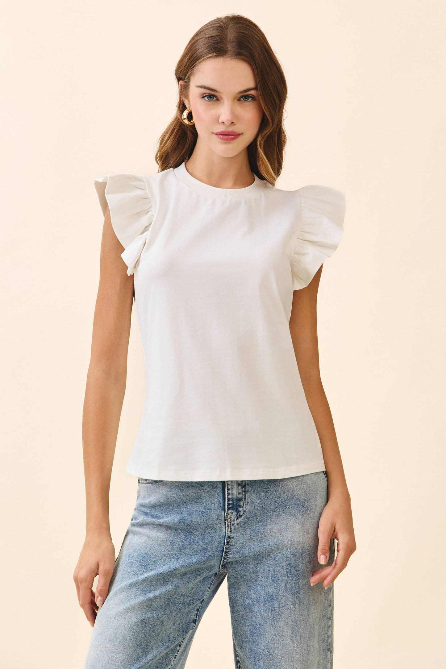 Ruffled Flutter Sleeves Round Neck Sleeveless Top