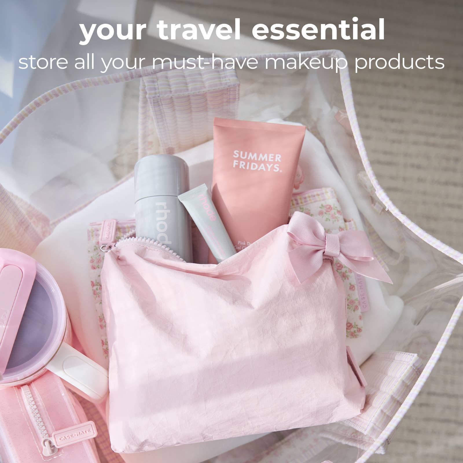 Case-Mate Ballet Pink Bow Crinkle Makeup Bag