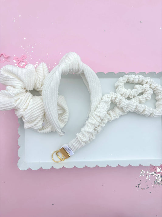 White Ribbed Teacher Gift Set- Lanyard| Knotted Headband
