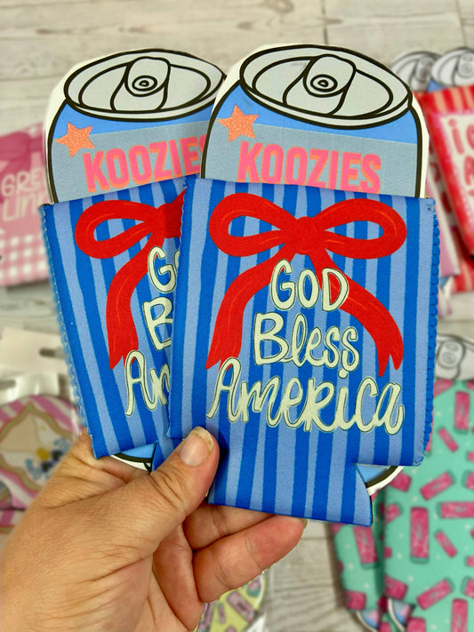 God bless America bow patriotic koozies 
