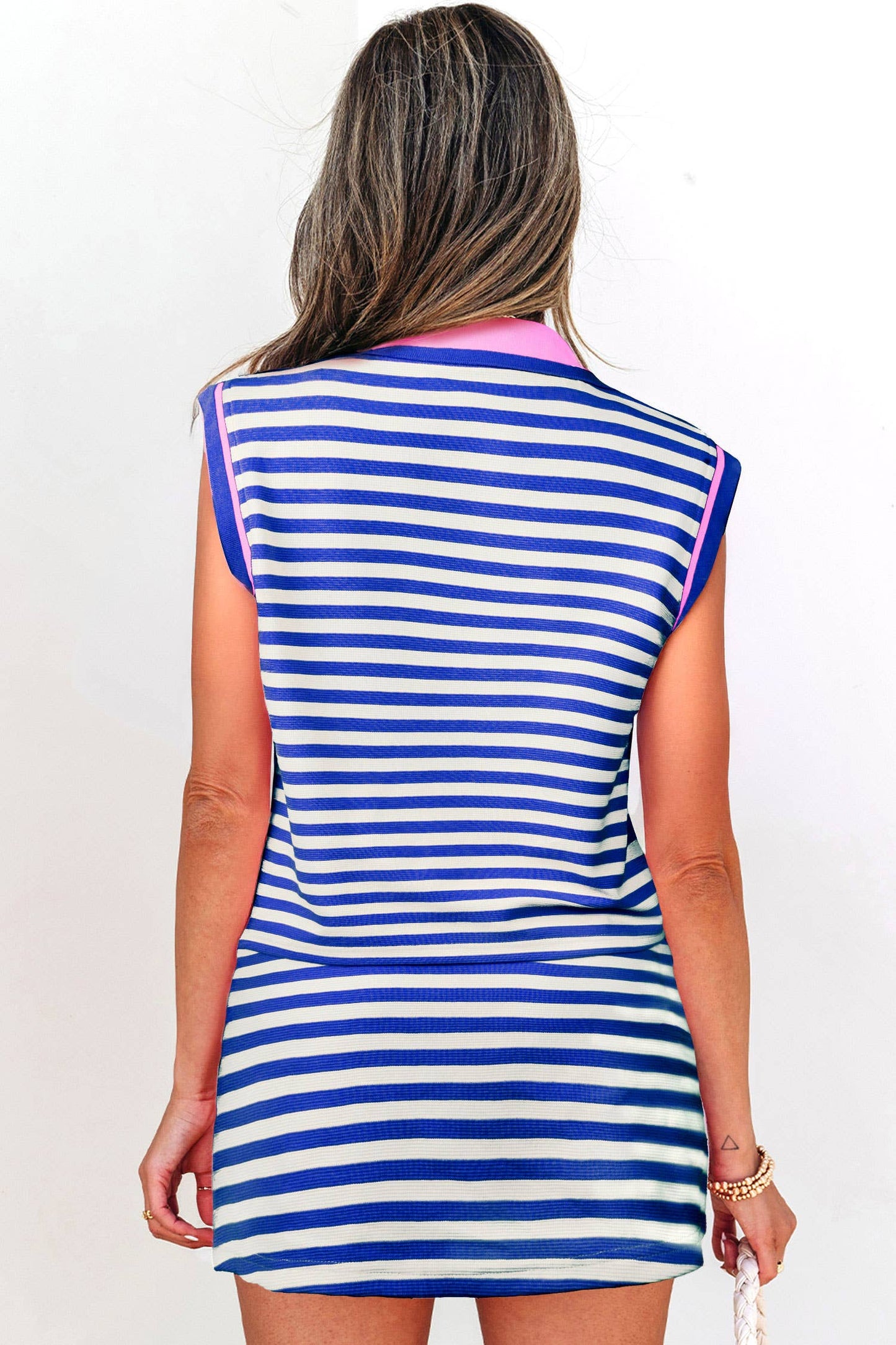 Striped Sleeveless Polo Two-Piece Set