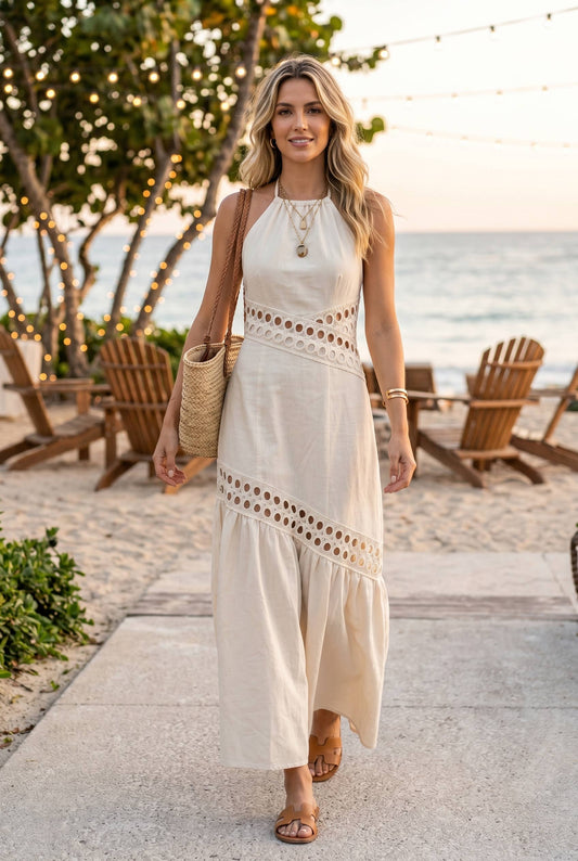 Lace trimmed Maxi Dress with Halter