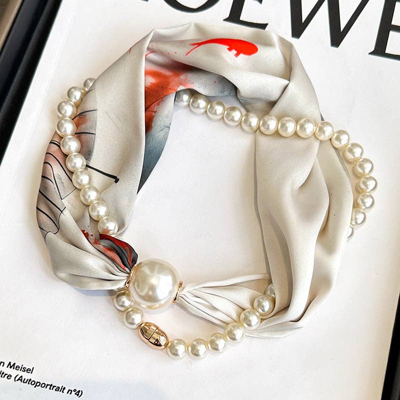 Elegant Magnetic Clasp Pearl Necklace Scarf
