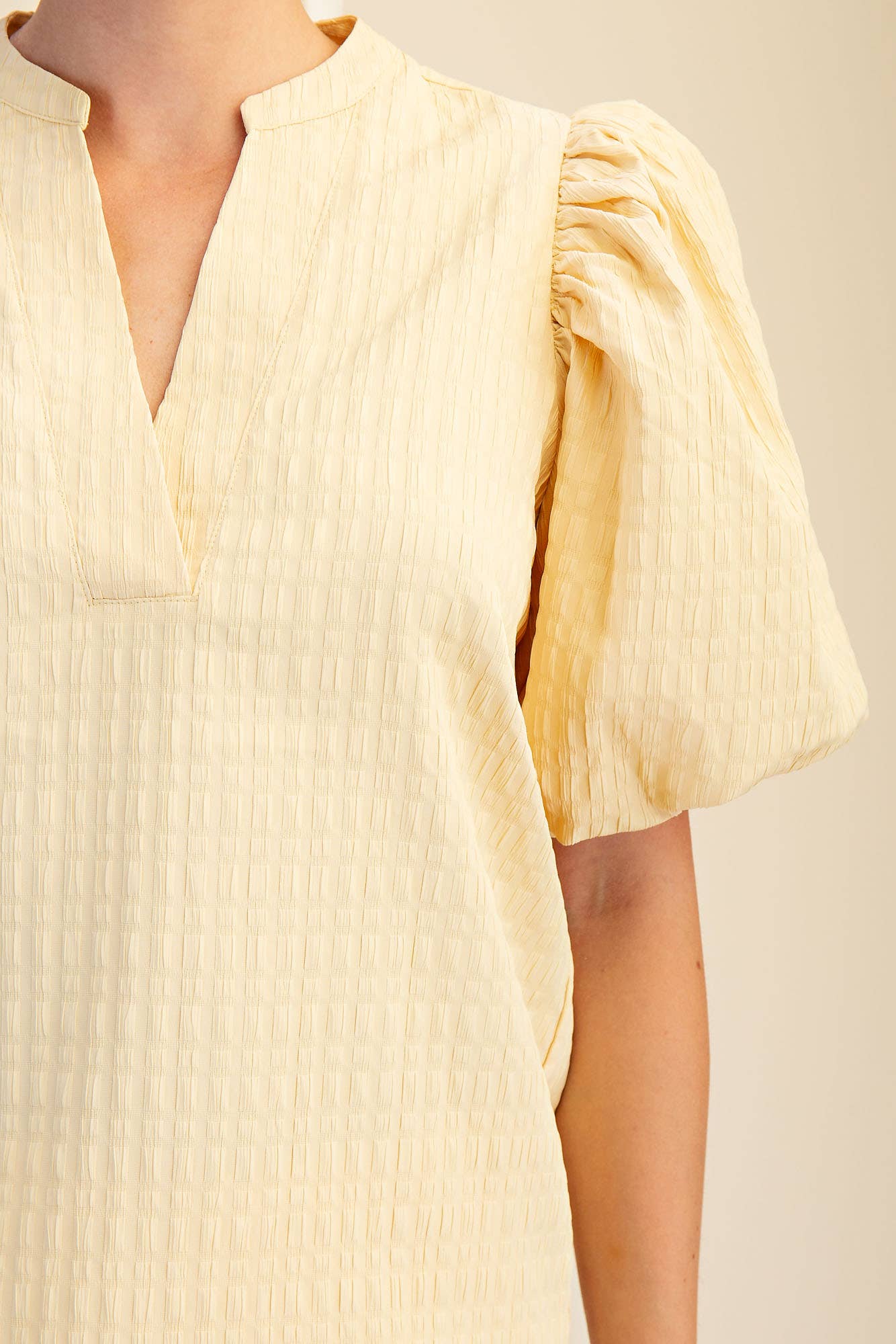V-Neck Puff-Sleeve Textured Top